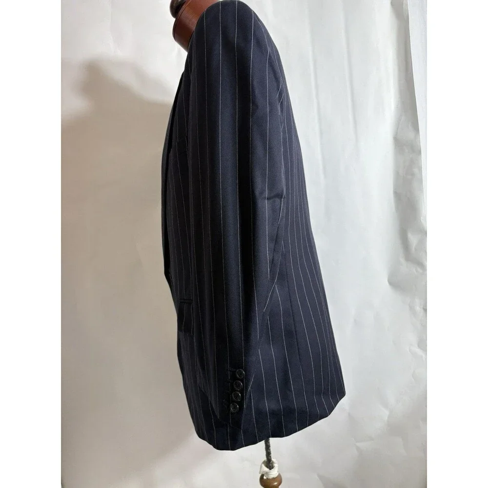 Vtg Men's 46R Holland & Sherry Navy Blue Wool Striped Bespoke Blazer USA EUC